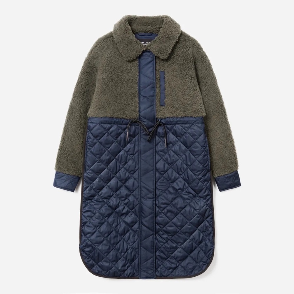 Everlane Olive and Navy Quilted Teddy Jacket